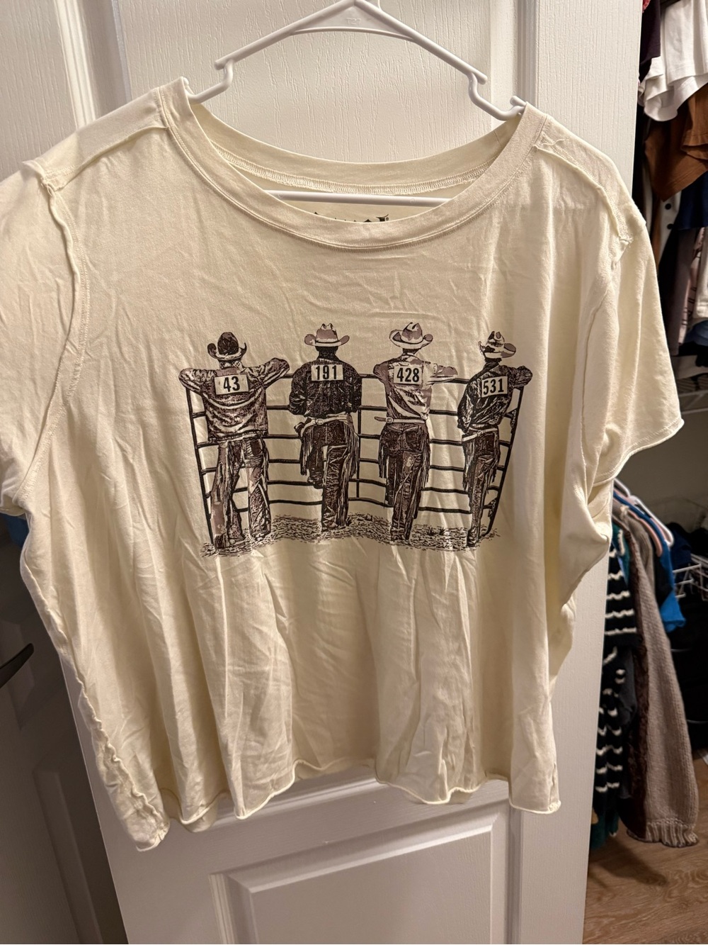 Women’s Graphic Crewneck Shirt - Cream with Western Print